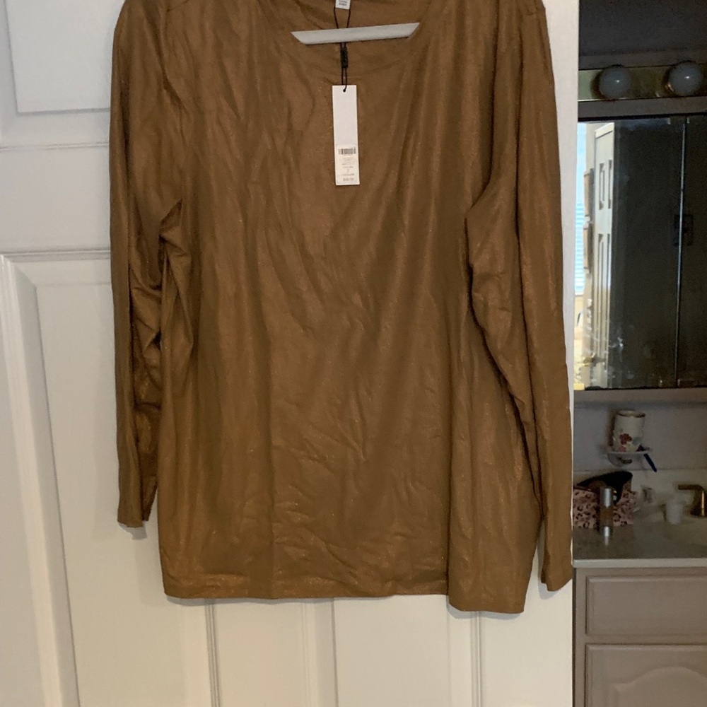 Chico's Long-Sleeve Crewneck Top in Camel/Tan